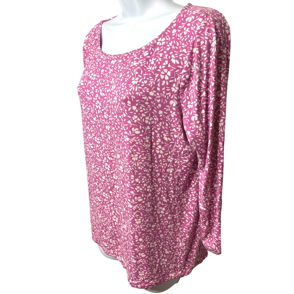 HOBBS LONDON Womens Pink Floral Scoop Neck Tunic Top L Cottagecore Casual Chic - Picture 2 of 12